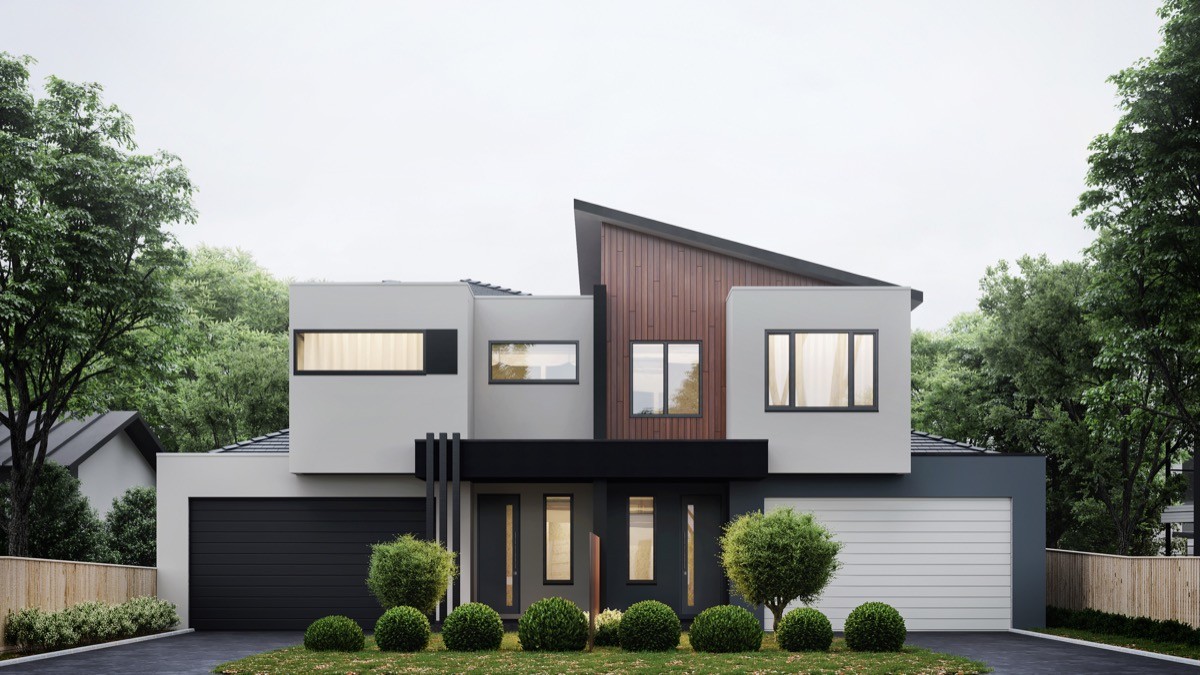 Beautiful exterior home design with landscaped garden and modern facade